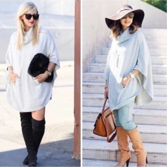 CAbi Pullover Cowl Neck Oversized Knit Sweater Poncho in Gray 3003 - Picture 1 of 8